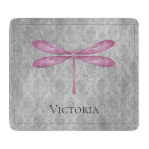 Magenta Dragonfly Damask Cutting Board