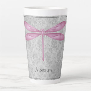 Magenta Dragonfly Damask Latte Mug