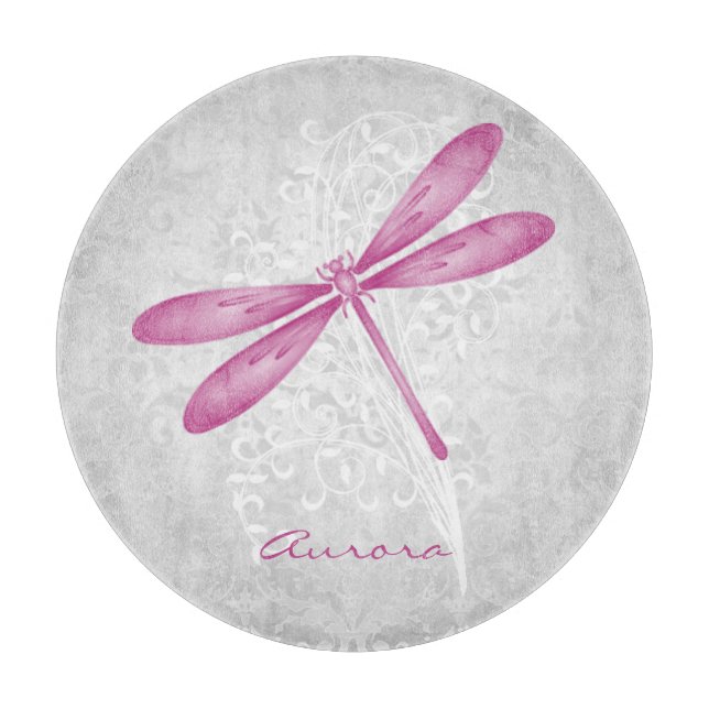 Magenta Dragonfly Personalised Cutting Board (Front)
