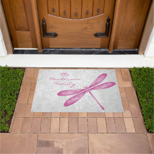 Magenta Dragonfly Personalised Doormat