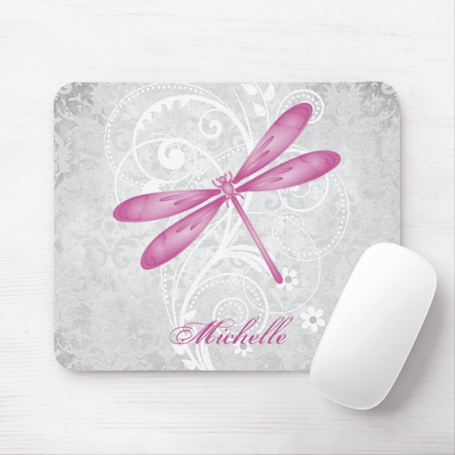 Magenta Dragonfly Personalised Mouse Pad (With Mouse)