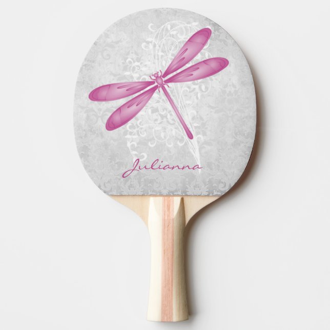 Magenta Dragonfly Personalised Ping Pong Paddle (Front)
