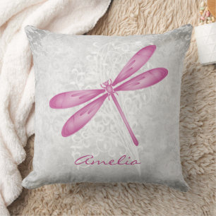 Magenta Dragonfly Personalised Throw Pillow