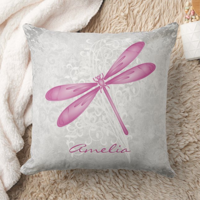 Magenta Dragonfly Personalised Throw Pillow (Blanket)