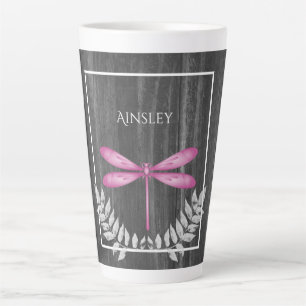 Magenta Dragonfly Rustic Personalised Latte Mug