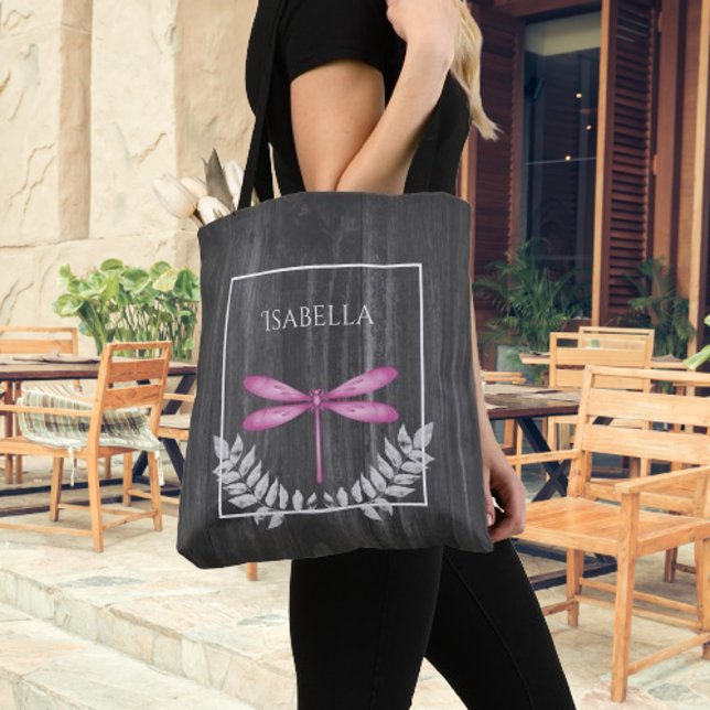 Magenta Dragonfly Rustic Personalised Tote Bag (Magenta Dragonfly Rustic Personalized Tote Bag)
