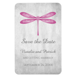 Magenta Dragonfly Save the Date Magnet