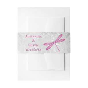 Magenta Dragonfly Wedding Invite Belly Band Invitation Belly Band