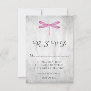 Magenta Dragonfly Wedding RSVP Card