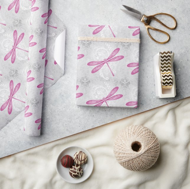 Magenta Dragonfly Wedding Wrapping Paper (Crafts)