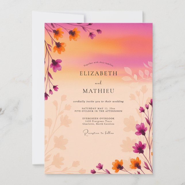 Magenta Dreamy Sunset Wedding Invitation (Front)
