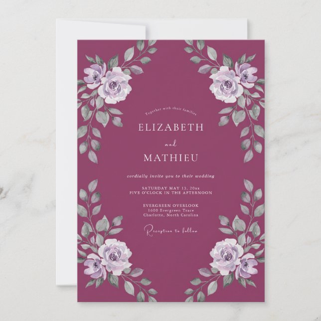 Magenta Dusty Rose Wedding Invitation (Front)