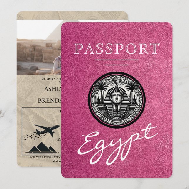 Magenta Egypt Passport Wedding Invitation (Front/Back)