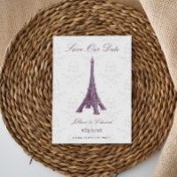 Magenta Eiffel Tower Damask Save The Date