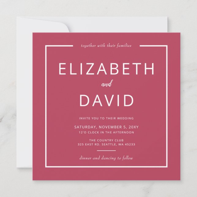 Magenta  Elegant Modern Minimalist Wedding Invitation (Front)