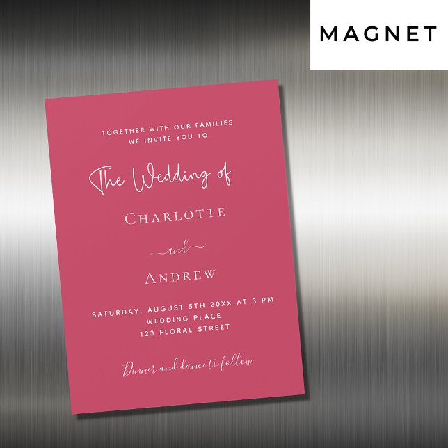 Magenta elegant script luxury wedding magnetic invitation (Creator Uploaded)