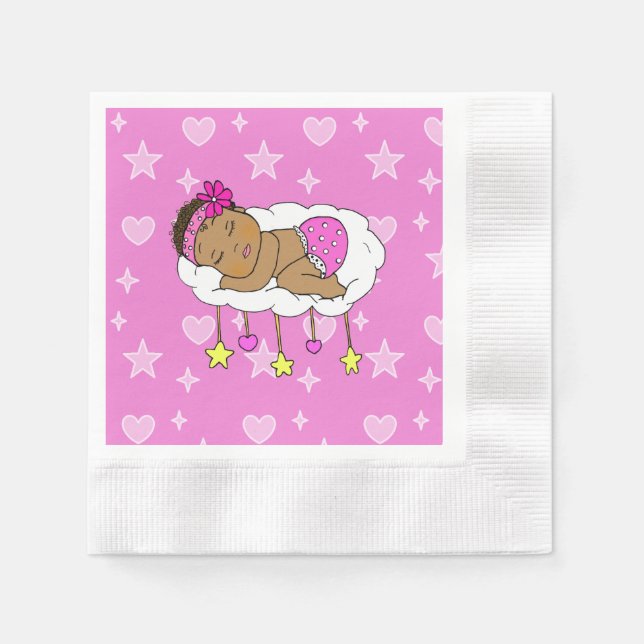 Magenta Ethnic Baby Girl Hearts and Stars Napkin (Front)