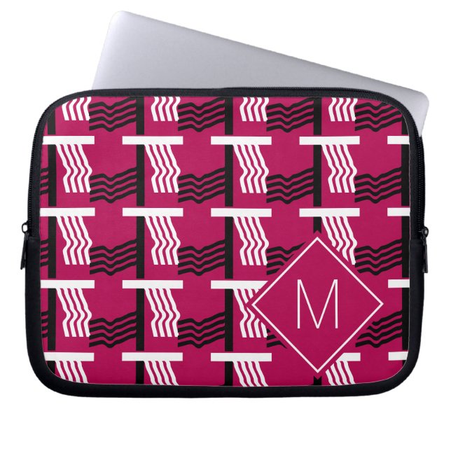 Magenta Ethnic Geometric Monogram Laptop Sleeve (Front)