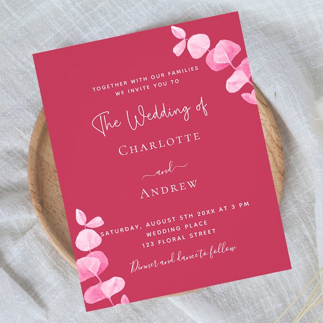 Magenta eucalyptus budget wedding invitation  flyer (Creator Uploaded)