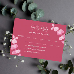 Magenta eucalyptus wedding response RSVP Card