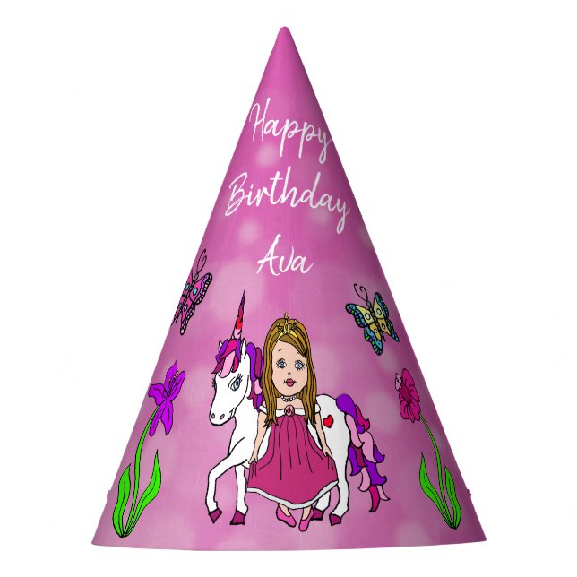 Magenta Fairy and Unicorn Birthday Hat (Front)