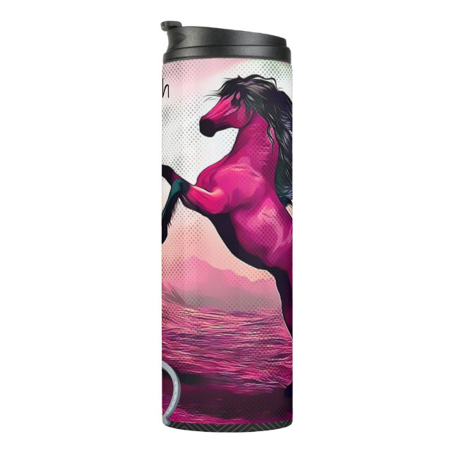 Magenta Fantasy Horses in Cartoon Dot  Thermal Tumbler (Rotated Right)
