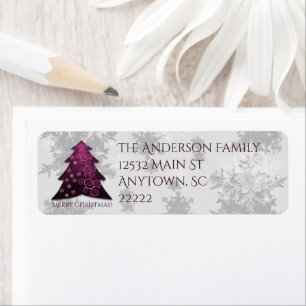 Magenta Festive Christmas Tree Address Labels
