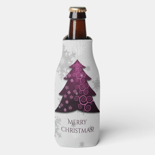 Magenta Festive Christmas Tree Bottle Cooler (Bottle Front)