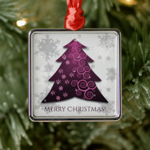 Magenta Festive Christmas Tree Ceramic Ornament