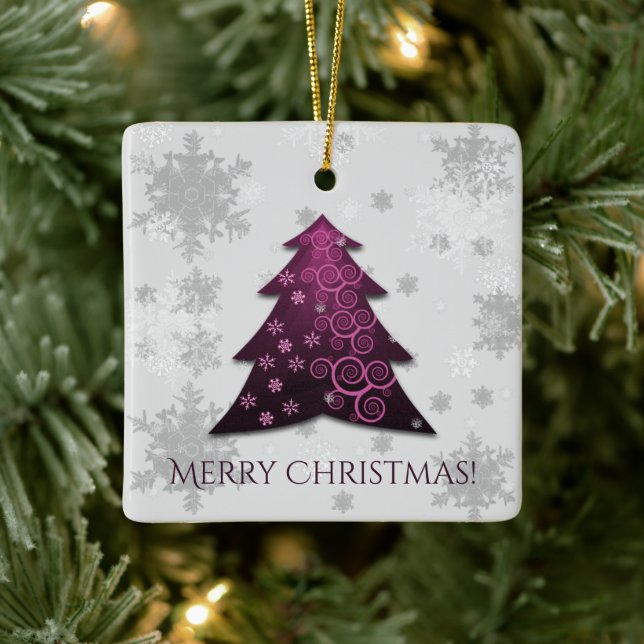 Magenta Festive Christmas Tree Ceramic Ornament (Tree)