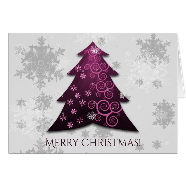 Magenta Festive Christmas Tree Greeting Card (Front Horizontal)