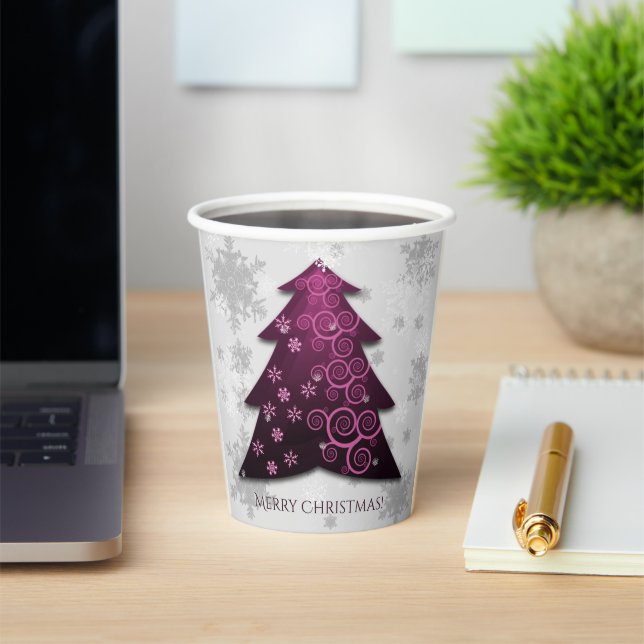 Magenta Festive Christmas Tree Paper Cup (Insitu)