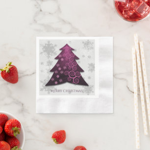 Magenta Festive Christmas Tree Paper Napkin