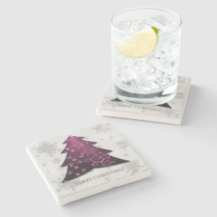 Magenta Festive Christmas Tree Stone Coaster