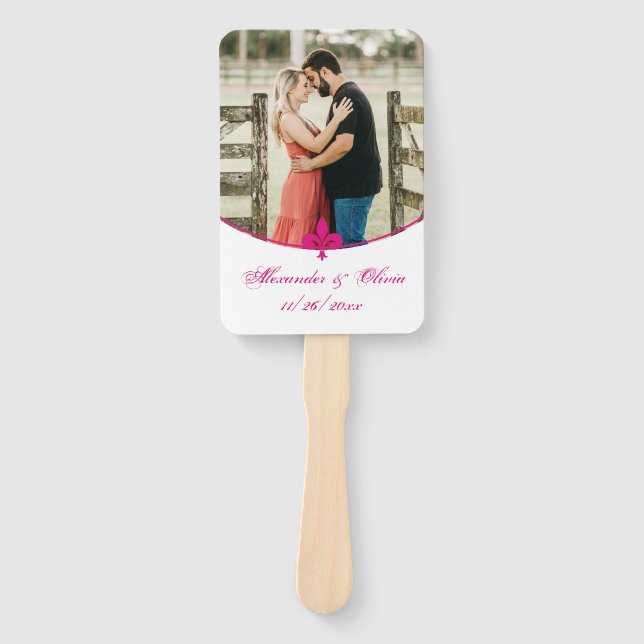 Magenta Fleur de Lis Photo Hand Fan (Front)