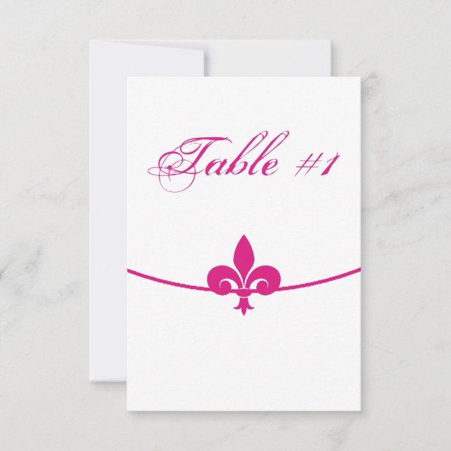 Magenta Fleur de Lis Reception Table Card (Front)