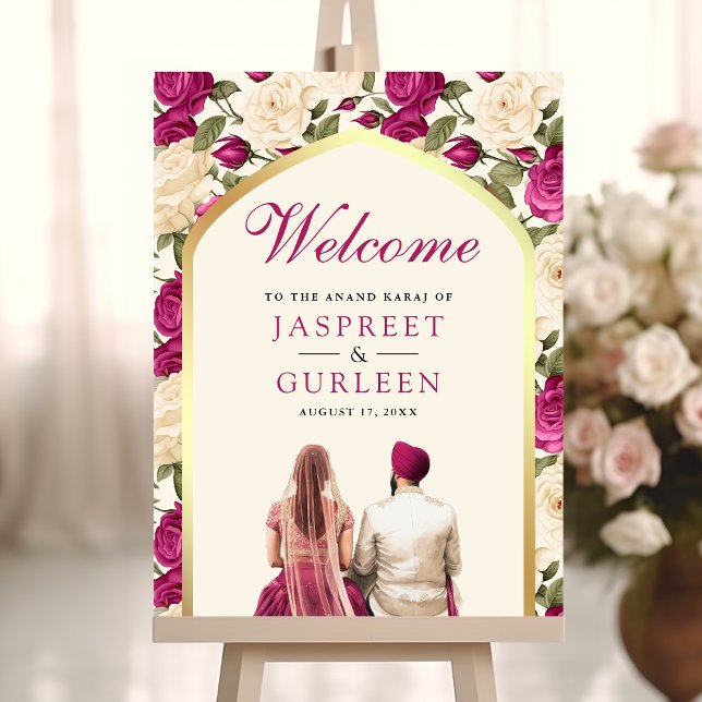 Magenta Floral Anand Karaj Wedding Welcome Sign (Creator Uploaded)