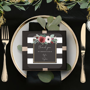 Magenta Floral Black Stripe Couples Names Wedding Square Sticker