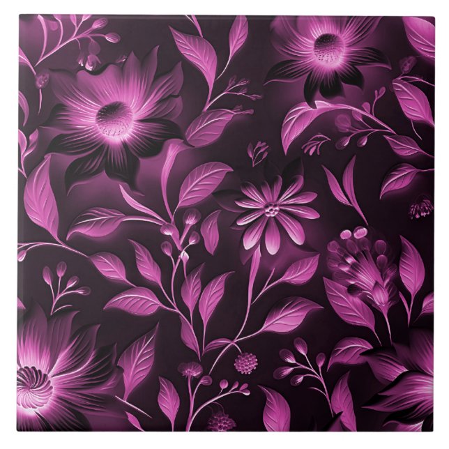 Magenta Floral Ceramic Tile (Front)
