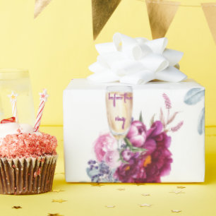 Magenta Floral Champagne Before the Ring Wedding  Wrapping Paper