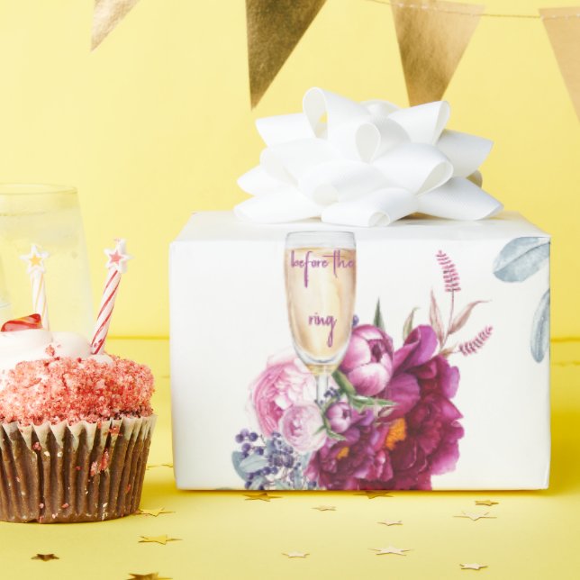 Magenta Floral Champagne Before the Ring Wedding  Wrapping Paper (Birthday Party)