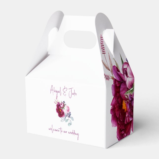 Magenta Floral Champagne Wedding  Favour Box (Front Side)
