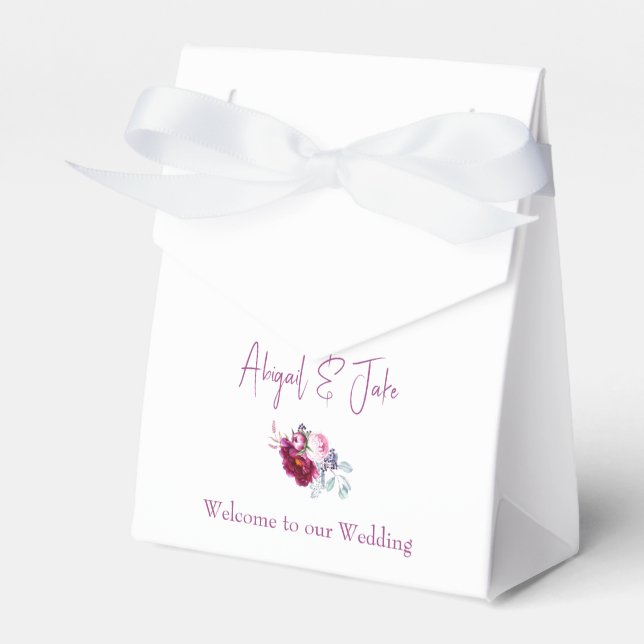 Magenta Floral Champagne White Wedding Favour Box (Front Side)
