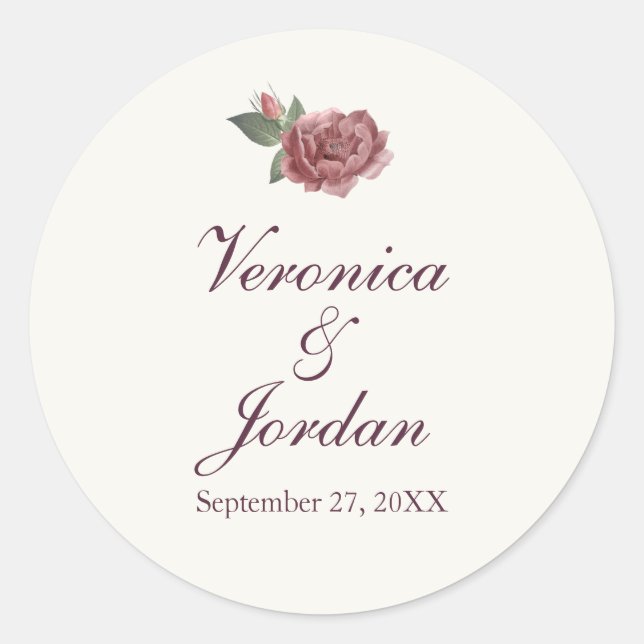 Magenta Floral Custom Wedding Stickers (Front)