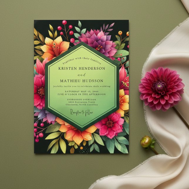 Magenta Floral Dusk Wedding Invitation (Creator Uploaded)