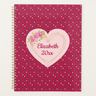 Magenta Floral Golden Heart Personalized Planner