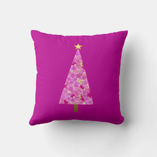 Magenta floral modern Christmas tree Cushion