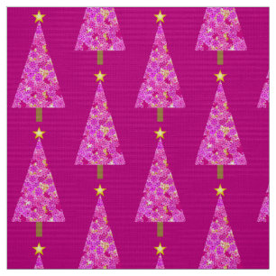 Magenta floral modern Christmas tree Fabric