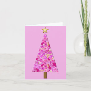 Magenta floral modern Christmas tree Holiday Card