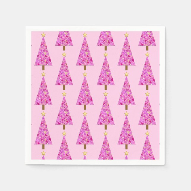 Magenta floral modern Christmas tree Napkins (Front)